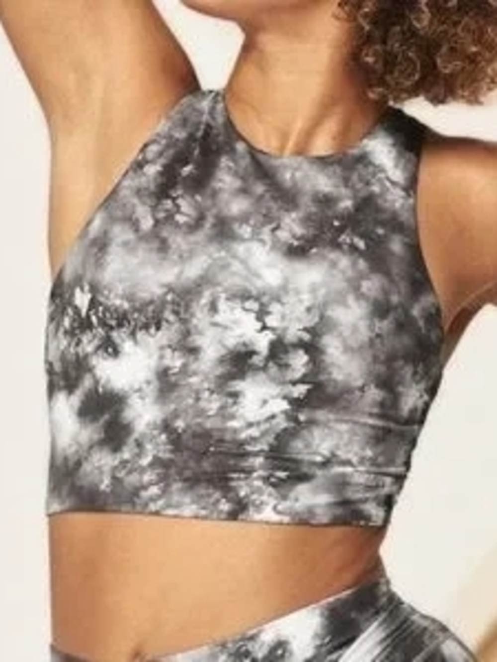Athleta Black & White Tie-Dye High-Neck Sports Bra